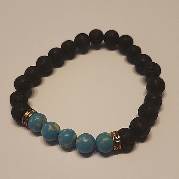Black Lava Bracelet| Calming Bracelet Essential Oil Diffuser| Stackable Unisex - Picture 1 of 2